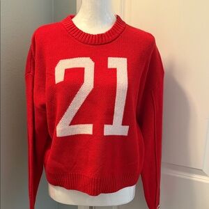 SO Red Crew Neck Sweater with '21' Design